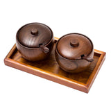 Maxbell Wooden Seasoning Pot with Tray Spoon Set Kitchen Storage Canister Spice Jar