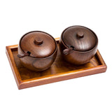 Maxbell Wooden Seasoning Pot with Tray Spoon Set Kitchen Storage Canister Spice Jar