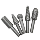 Maxbell 5 Pieces 1/4 Shank Rotary File Rasp Carbide Burrs Wood Carving Bits Set Woodworking