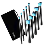 Maxbell 10 Pcs Makeup Brush Set Professional Wood Handle Kabuki Foundation Blending Blush Concealer Eye Face Liquid Powder Cream Cosmetics Lip Brush Tool Brushes Kit with Zipper Bag Black