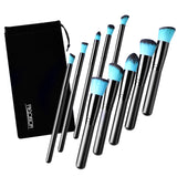 Maxbell 10 Pcs Makeup Brush Set Professional Wood Handle Kabuki Foundation Blending Blush Concealer Eye Face Liquid Powder Cream Cosmetics Lip Brush Tool Brushes Kit with Zipper Bag Black