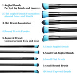 Maxbell 10 Pcs Makeup Brush Set Professional Wood Handle Kabuki Foundation Blending Blush Concealer Eye Face Liquid Powder Cream Cosmetics Lip Brush Tool Brushes Kit with Zipper Bag Black