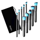 Maxbell 10 Pcs Makeup Brush Set Professional Wood Handle Kabuki Foundation Blending Blush Concealer Eye Face Liquid Powder Cream Cosmetics Lip Brush Tool Brushes Kit with Zipper Bag Black