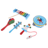 Maxbell 5 Pieces Blue Wooden Cartoon Tambourine Musical Instruments Toys Gift for Kids Baby Toddl