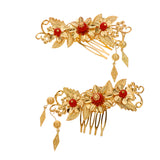 Maxbell 9 Pieces Traditional Ancient Chinese Women Lady Statement Flower Tassel Hair Comb Pin Earring Set Banquet Jewelry