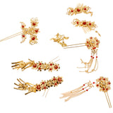 Maxbell 9 Pieces Traditional Ancient Chinese Women Lady Statement Flower Tassel Hair Comb Pin Earring Set Banquet Jewelry