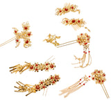 Maxbell 9 Pieces Traditional Ancient Chinese Women Lady Statement Flower Tassel Hair Comb Pin Earring Set Banquet Jewelry