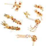 Maxbell 9 Pieces Traditional Ancient Chinese Women Lady Statement Flower Tassel Hair Comb Pin Earring Set Banquet Jewelry