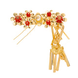 Maxbell 9 Pieces Traditional Ancient Chinese Women Lady Statement Flower Tassel Hair Comb Pin Earring Set Banquet Jewelry