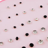 Maxbell 36 Pair Round Black Clear Crystal Assorted Size Earring Stud Fashion Jewelry