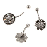 Maxbell 3Pcs Stainless Steel Belly Button Ring Navel Flower Dangle Women Piercing Jewelry