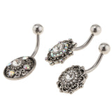 Maxbell 3Pcs Stainless Steel Belly Button Ring Navel Flower Dangle Women Piercing Jewelry