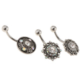 Maxbell 3Pcs Stainless Steel Belly Button Ring Navel Flower Dangle Women Piercing Jewelry