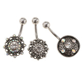 Maxbell 3Pcs Stainless Steel Belly Button Ring Navel Flower Dangle Women Piercing Jewelry