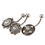 Maxbell 3Pcs Stainless Steel Belly Button Ring Navel Flower Dangle Women Piercing Jewelry