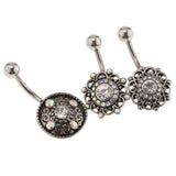 Maxbell 3Pcs Stainless Steel Belly Button Ring Navel Flower Dangle Women Piercing Jewelry