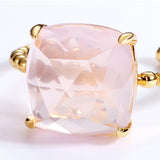 Maxbell Simulation Fashion Womens Open Ring Natural Pink Crystal Hibiscus Stone Gemstone Ring Rose Gold Plated Luxury Creative Ring Jewelry