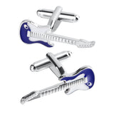 Maxbell Mens French Shirt Cufflinks Silver Tone Electric Guitar Sleeves Button Tuxedo Cuff Studs, 1.1x3.1cm