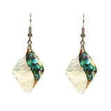 Maxbell Bohemia Rhombus Shell Earrings Dangle & Drop - Half Green Half White - with Alloy Hook - Clothing Jewelry Accessory for Women Ladies