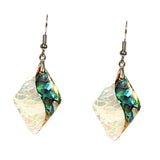 Maxbell Bohemia Rhombus Shell Earrings Dangle & Drop - Half Green Half White - with Alloy Hook - Clothing Jewelry Accessory for Women Ladies