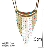 Maxbell Womens Ethnic Tribal Necklace Boho Beads Tassels Chain Necklaces Choker - Long Belly Dance Bohemian Jewelry