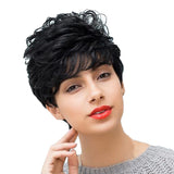 Maxbell Women Short Curly Straight Wig Pixie Cute Cut Real Human Hair Wig with Neat Bangs Natural Looking Balck