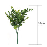 Maxbell 1x Green Artificial Plastic Large Leaves Plant 7 Branches Eucalyptus Grass For Home Wedding Decor