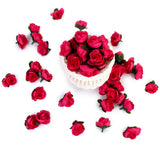 Maxbell 50pcs 3cm Artificial Silk Roses Flower Heads Wedding Decoration- Rose red