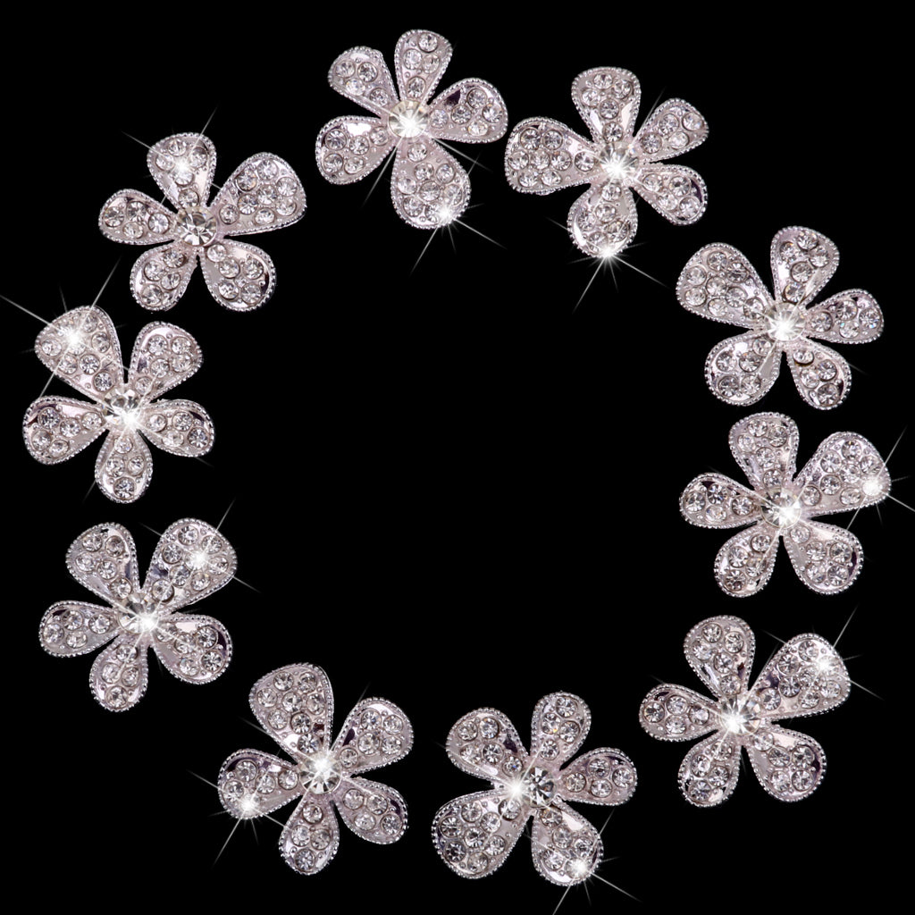 Maxbell Phenovo Crystal Flower Rhinestone Buttons DIY Craft Embellishment Silver