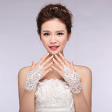 Maxbell White Lace Sequins Rhinestone Bridal Fingerless Wedding Prom Gloves