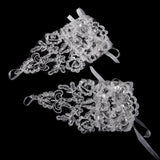 Maxbell White Lace Sequins Rhinestone Bridal Fingerless Wedding Prom Gloves