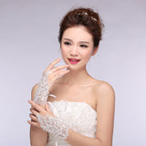 Maxbell White Lace Sequins Rhinestone Bridal Fingerless Wedding Prom Gloves