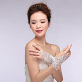 Maxbell White Lace Sequins Rhinestone Bridal Fingerless Wedding Prom Gloves