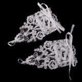 Maxbell White Lace Sequins Rhinestone Bridal Fingerless Wedding Prom Gloves