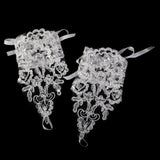 Maxbell White Lace Sequins Rhinestone Bridal Fingerless Wedding Prom Gloves