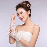 Maxbell White Lace Sequins Rhinestone Bridal Fingerless Wedding Prom Gloves