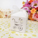 Maxbell 50pcs White Carriage Candy Gift Boxes with Ribbon Baby Shower Favors