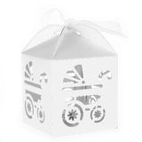 Maxbell 50pcs White Carriage Candy Gift Boxes with Ribbon Baby Shower Favors