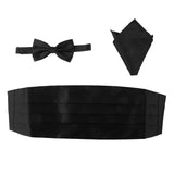 Maxbell 3pcs Men's Satin Bow Tie Cummerbund Hanky Handkerchief Black