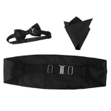 Maxbell 3pcs Men's Satin Bow Tie Cummerbund Hanky Handkerchief Black