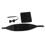 Maxbell 3pcs Men's Satin Bow Tie Cummerbund Hanky Handkerchief Black