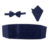 Maxbell 3pcs Men's Satin Bow Tie Cummerbund Hanky Handkerchief Deep Blue