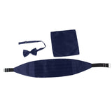 Maxbell 3pcs Men's Satin Bow Tie Cummerbund Hanky Handkerchief Deep Blue