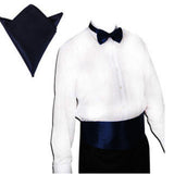 Maxbell 3pcs Men's Satin Bow Tie Cummerbund Hanky Handkerchief Deep Blue