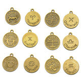 Maxbell 12 pcs Antique Bronze Horoscope Zodiac Round Pendant Charm Jewelry Making