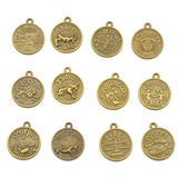 Maxbell 12 pcs Antique Bronze Horoscope Zodiac Round Pendant Charm Jewelry Making