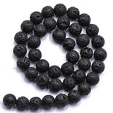 Maxbell 10 mm Nature Black Volcanic Lava Gemstone Loose Beads 15'' Round