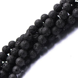 Maxbell 10 mm Nature Black Volcanic Lava Gemstone Loose Beads 15'' Round