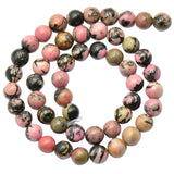 Maxbell 8mm Black Pink Rhodonite Gemstone Jewelry Making Spacer Bead Strand 15''