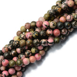 Maxbell 8mm Black Pink Rhodonite Gemstone Jewelry Making Spacer Bead Strand 15''